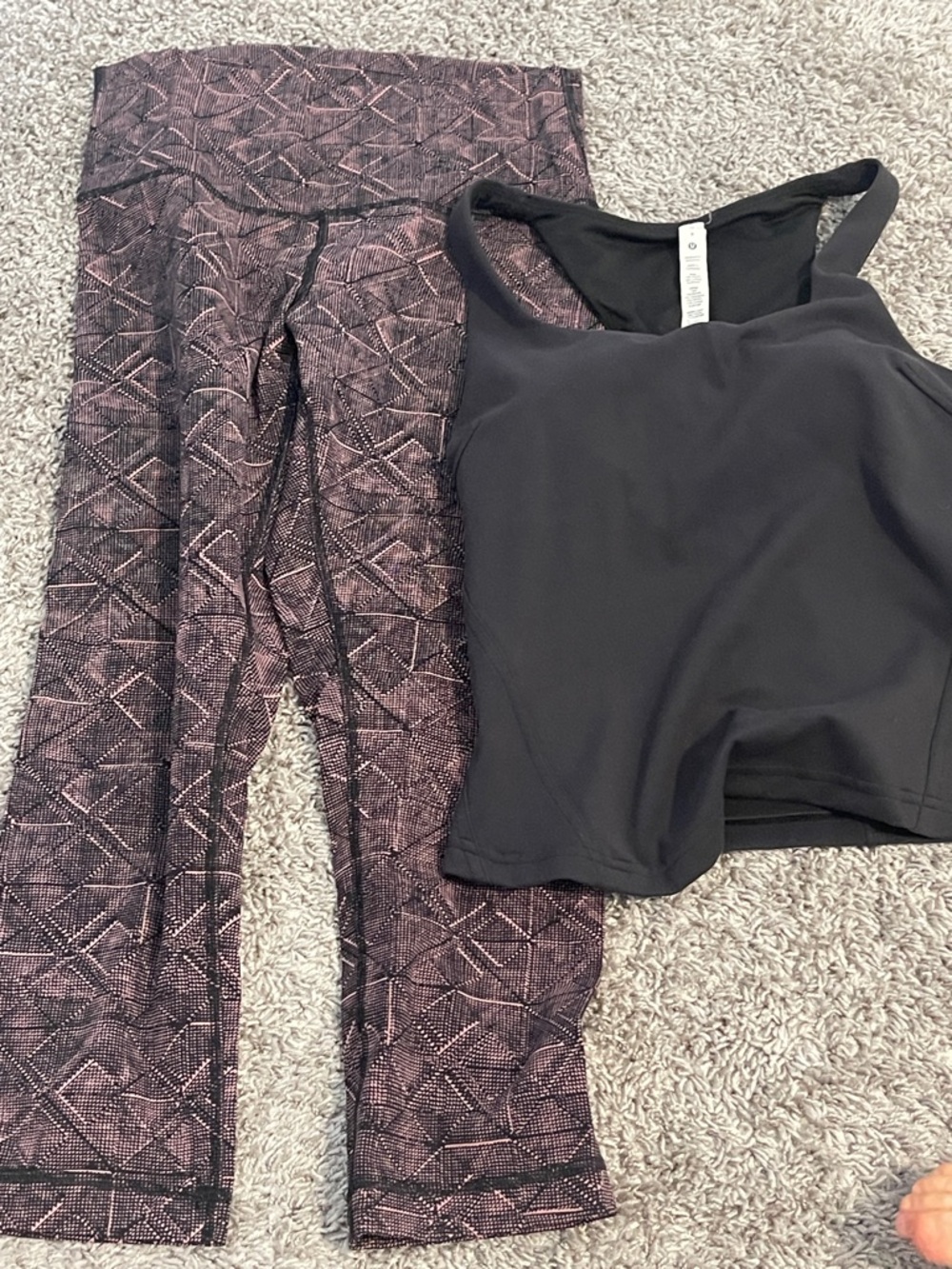 lululemon athletica Black Tank Top with Purple Geometric Leggings